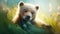 Innocent Wonder: A Majestic Baby Bear Basking in the Summer Grass. Generative AI