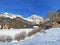 Innocently clear white snow on alpine peaks Schofwisspitz, Schwarzchopf and Stoss in Alpstein mountain range and in Appenzell Alps