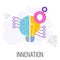 Innovation infographics icon. Half brain, half lamp. Creative technique.
