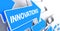 Innovations - Label on the Blue Arrow. 3D.