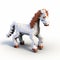 Innovative 3d Pixel Art: White Lego Horse In Medieval Style