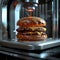 Innovative 3D printer crafts savory meat burger Futuristic culinary marvel
