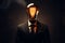 Innovative business concept, man with black suit, bulb lamp head