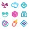 Innovative colorful social network science set of icons and outline symbols