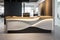 innovative design of a reception desk in a corporate office