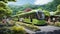 Innovative futuristic train, green hydrogen-powered with clean electricity for sustainable buildings