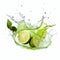 Innovative Kitchen Still Life: Fresh Limes Splashing In Water