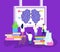 Innovative lab people study human brain vector illustration, cartoon flat tiny doctor scientist character studying