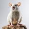Innovative Techniques: Studio Photography Of A Baroque-style White Rat On Wood Stump