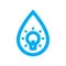 Innovative water use icon. Blue lightbulb in water drop symbol