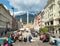 Innsbruck, Austria - April 17th 2021: Lively pedestrian precinct in the historic city centre.