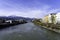 Innsbruck, Tyrol, Austria. Colored houses on the Inn River in Innsbruck. Colored houses in Innsbruck