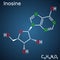 Inosine molecule. It is purine nucleoside, commonly occurs in tRNA. Consists of hypoxanthine connected to ribofuranose glycosidic