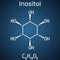 Inositol, myo-inositol,  vitamin-like essential nutrien molecule. Structural chemical formula on the dark blue background