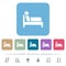 Inpatient flat icons on color rounded square backgrounds