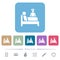 Inpatient flat icons on color rounded square backgrounds