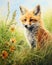 Inquisitive child standing tall in soft grass, brightly tufted f