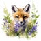 Inquisitive Watercolor Fox Kit Emerging from Den Surrounded by Violets and Ferns AI Generated