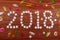 the inscription 2018 stars on wooden background, Christmas decoration, Christmas, new year, two thousand eighteen, Christmas backg