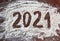 Inscription 2021 on  flour