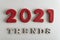 Inscription 2021 Trends on white background. Popular destinations in 2021