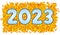 The inscription 2023 in blue on a background of yellow gradients.
