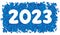The inscription 2023 in white on a  blue background gradients.
