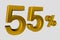 The inscription is 55 of realistic 3D numbers in gold metalic color. Illustration of a fifty five percent discount or sale for