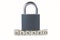 Inscription banned next to a closed padlock. White background. Concept of banned internet forum, chat room, account, internet