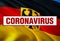 Inscription Coronavirus COVID-19 on Deutschland flag background. World Health Organization WHO introduced new official name for