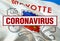 Inscription Coronavirus COVID-19 on Mayotte flag background. World Health Organization WHO introduced new official name for