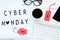 Inscription Cyber Monday with eyeglasses