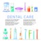 Inscription dental care, dentist background, toothbrush, toothpaste, design cartoon style vector illustration, isolated