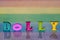 Inscription dolly on background of lgbt flag