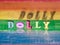 Inscription dolly on background of lgbt flag made of wood