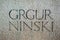 Inscription on famous statue of Bishop Gregory of Nin in Nin in Croatia