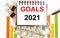 Inscription Goals 2021 in notebook, concept of planning, with office tools ,chart and dollars