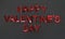 Inscription of `Happy Valentine`s Day` embroidered with red sequins on black textured background