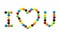 The inscription I love you and the Heart of multicolored round candies.