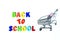 The inscription is lined with bright letters `back to school` and next to a shopping cart