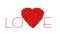 Inscription Love and red heart on a white background. Isolated. Mother`s Day, Valentine`s Day background.