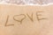 Inscription Love on the sand.