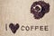 Inscription made from coffee beans says I love coffee. empty copy space for inscription. heart sign, symbol. Drink