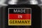 Inscription Made in Germany on the colors of German flag