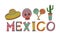 Inscription Mexico and its symbols. Vector illustration.