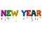 Inscription New Year written with colored glaze on white background