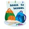 The inscription on the notebook cage - Back to school. Subjects for study in the school backpack. The concept of education