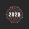 The inscription number 2020 logo on the background of a flash of fireworks for New Year`s poster, banner, flyer for a party or