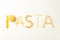 Inscription pasta on white background, space for text