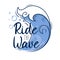 The inscription ride the wave on the background of the sea wave with foam and bubbles